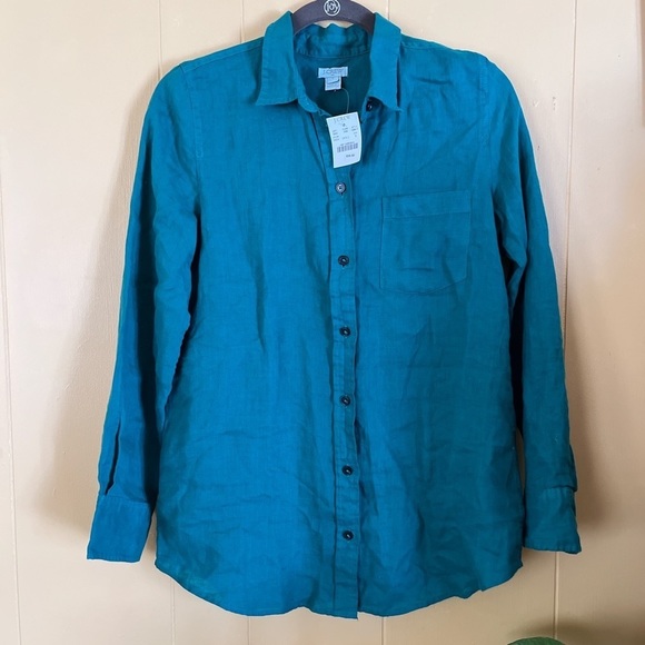 J. Crew Tops - Nwt!! J. Crew Green Linen Button up Top!!